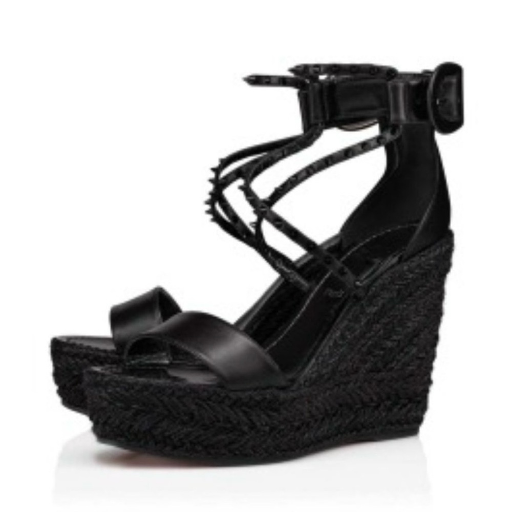 Christian Louboutin Spike Black Wedge Sandals Size 40